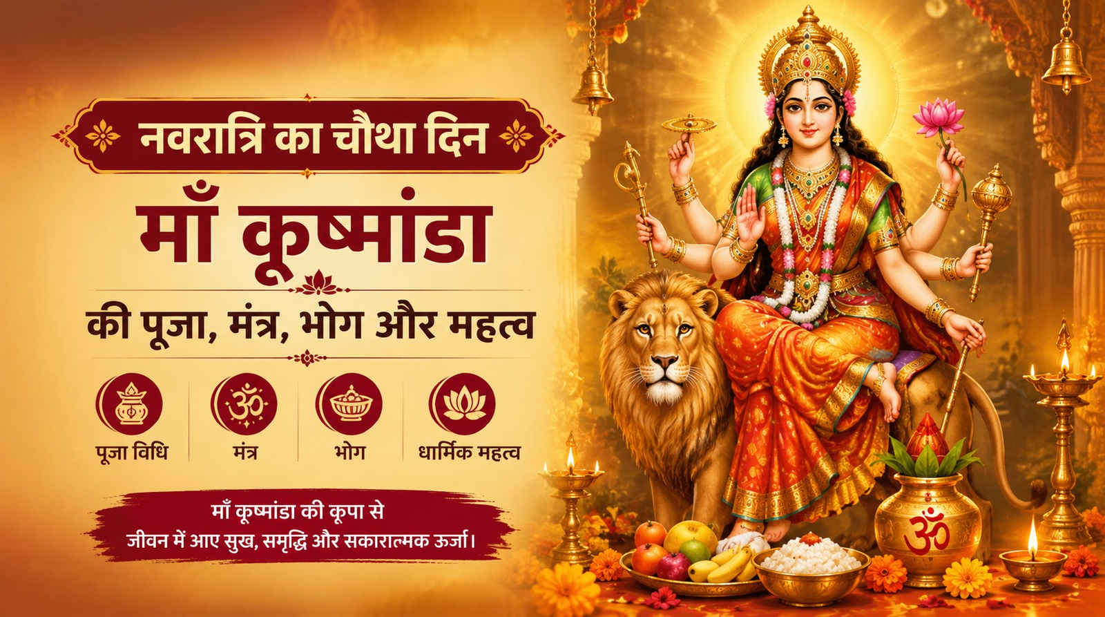 नवरात्रि के चौथे दिन माँ कूष्मांडा की पूजा और आराधना का सुंदर धार्मिक चित्र