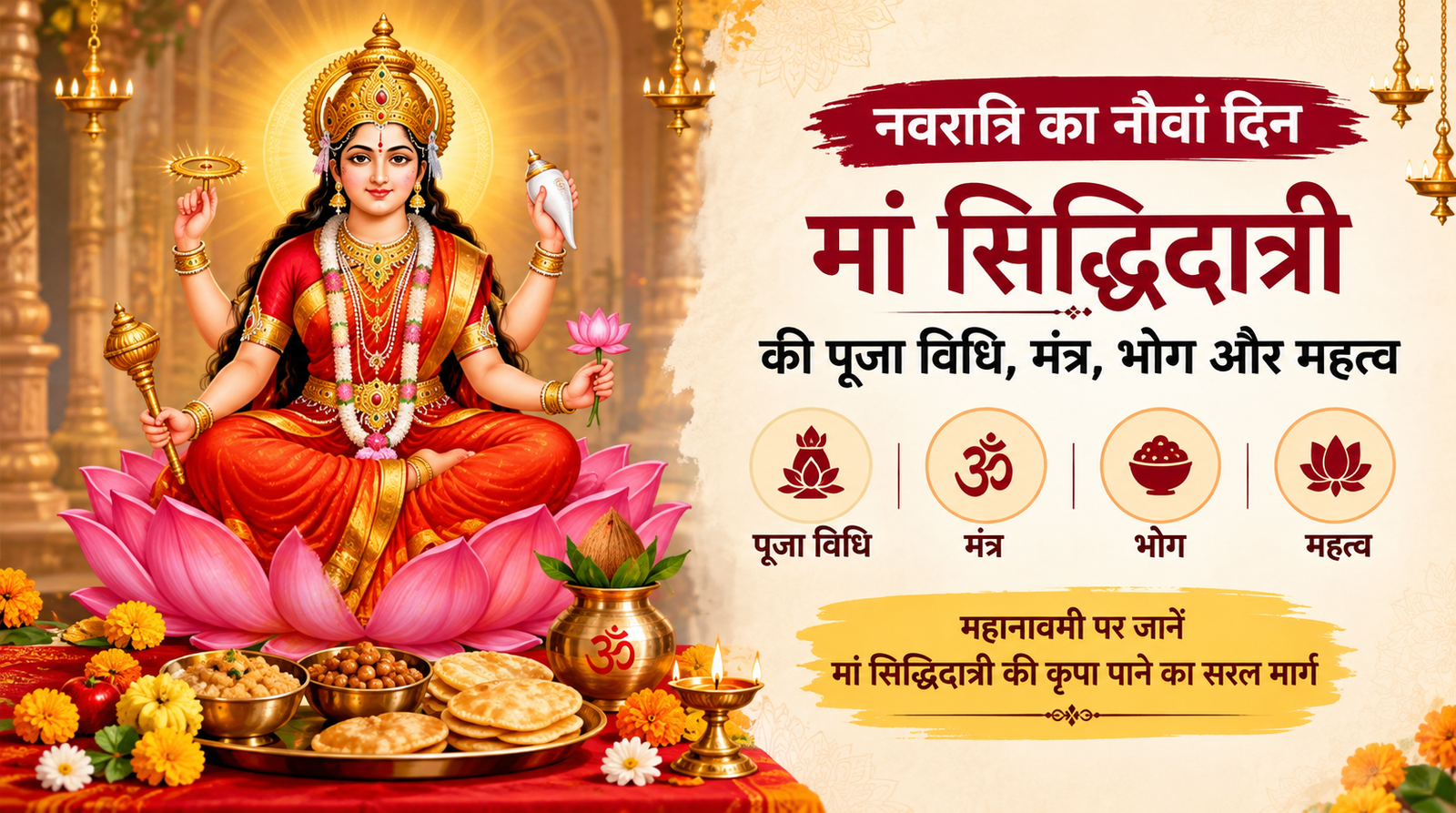 नवरात्रि के नौवें दिन मां सिद्धिदात्री की पूजा विधि और महानवमी का महत्व